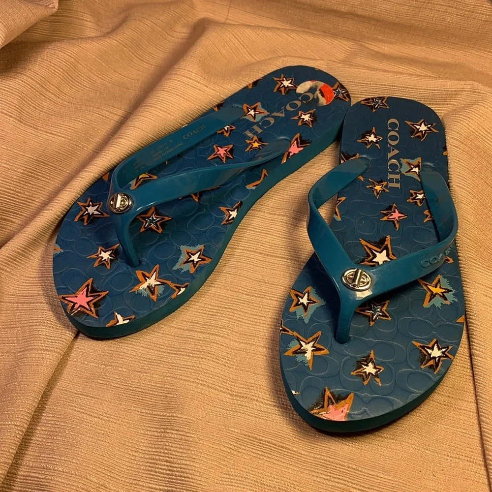 Coach star flip-flops worn once (partial tags)
